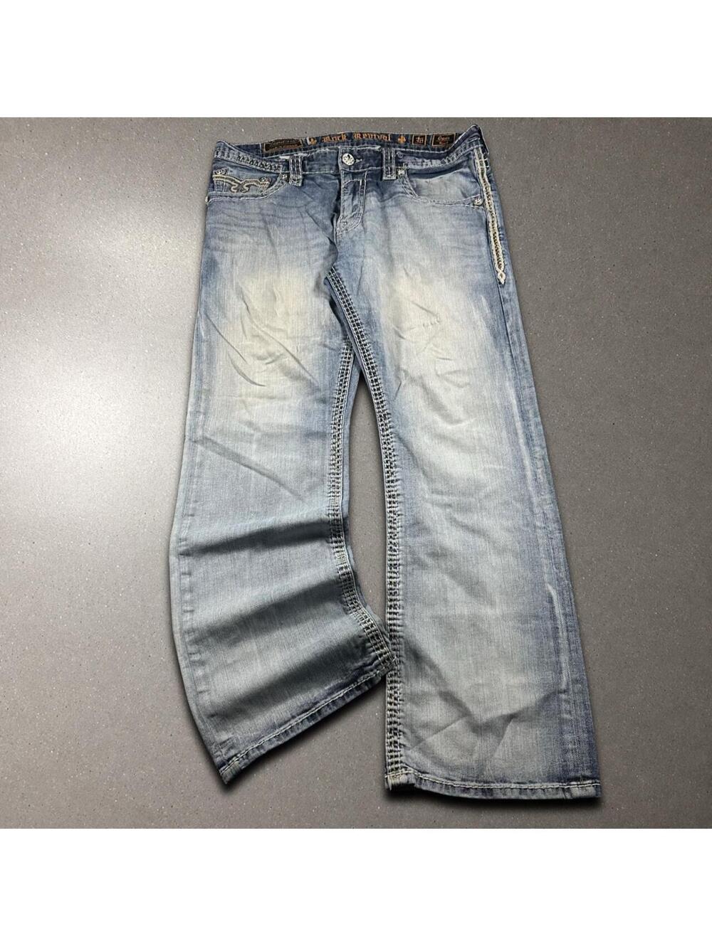 Y2K Rock Revival Owen Light Wash Bootcut Jeans - Fits 36x30!